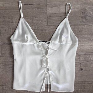 Zara White Satin Front Tie Tank